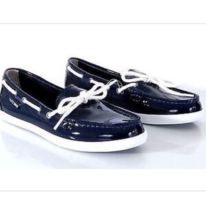 Cole Haan Women's Navy Blue and White Moccasins